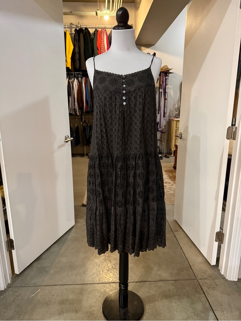 Women's Black Eyelet Spaghetti-Strap Dress